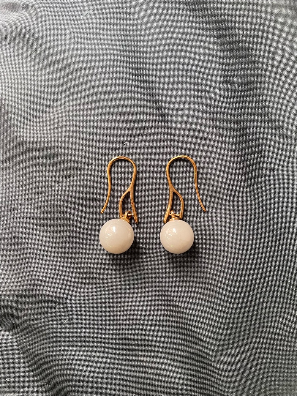 Gold-Tone Earrings with Cream Bead Drops